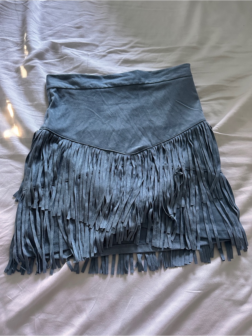 Altar'd State Dusty Blue Fringe Mini Skirt